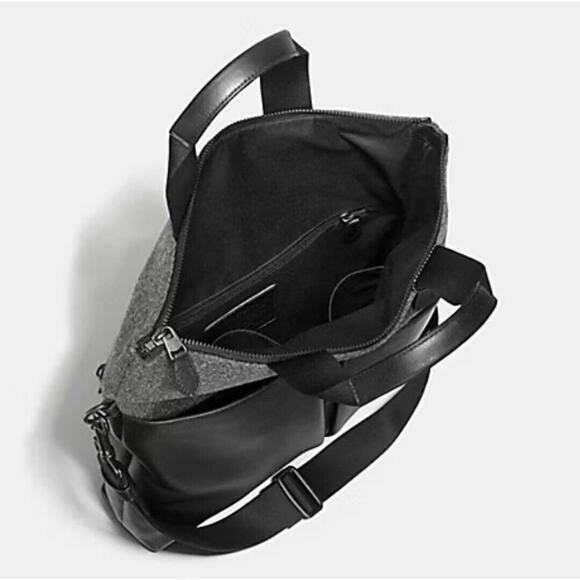 Rare Coach Leather Fold Over Tote Bag With Wool Graphite Colors (COACH F55408) - Picture 3 of 4